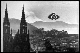 Logotipo del canal 6 TV sobre imagen de paisaje donde se observa la Basílica del Voto Nacional.