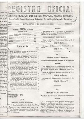 Registro Oficial Nº173-A. Sede general en Quito del Sindicato único de Choferes del Pichincha.