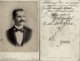 Tarjeta de visita del Estudio Benjamin Rivadeneira (Quito), retrato de J.M. Ayala G.