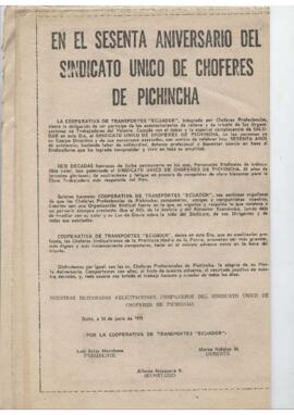 Diario El Comercio. Día del chofer; Esfuerzos, vicisitudes y esperanzas, bases de los 60 años del Sindicato de Choferes.