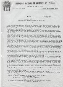 Decreto nº110 por Federico Páez sobre exámenes y costo para obtener el título de choferes profesionales y sportman, así como la revisión de vehículos; y señala el 24 de junio de cada año como Día del Chofer.