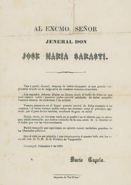 Carta de Darío Capelo al General Sarasti, Guayaquil