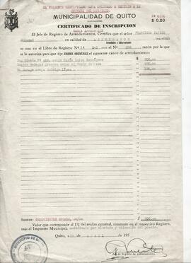 Registro de arrendamientos de la "Casa Arenas"
