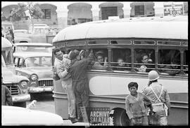 Transporte en buses de madera.
