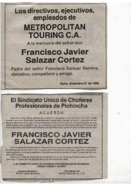 Obituarios de Francisco Javier Salazar Cortez.