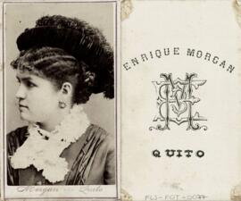 Tarjeta de visita del Estudio Enrique Morgan (Quito), retrato de mujer sin identificar.