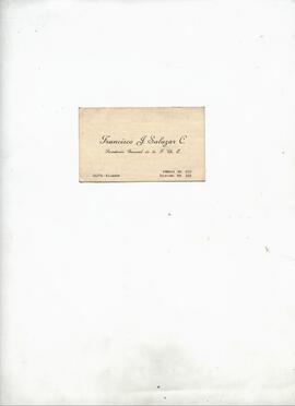 Tarjeta de presentación de Francisco J. Salazar C., Secretario General de la Federación de Choferes del Ecuador.